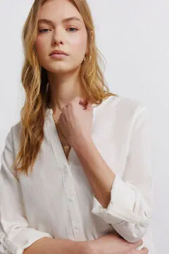 Camisa cuello mao efecto lino