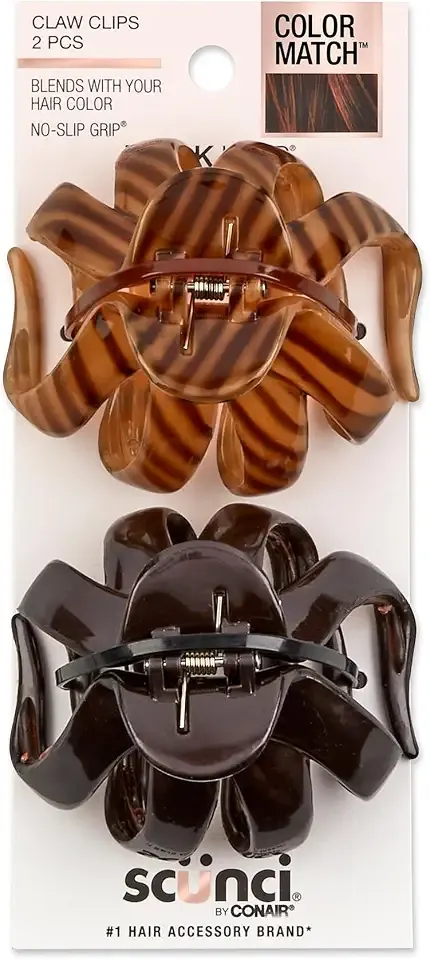 Scunci by Conair jaw claw clips - hair accessories for women - claw clips for thick hair - claw clip - Black & Tortoise- 2 Count