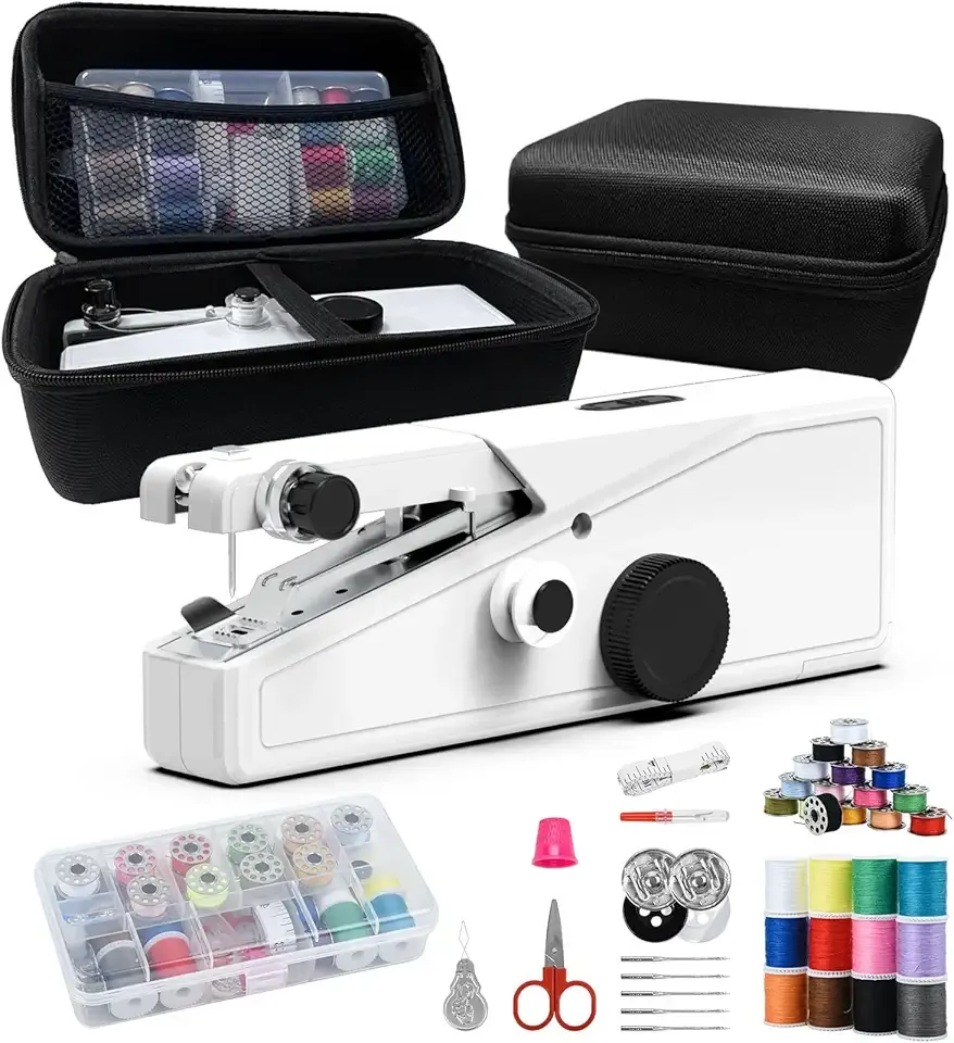 Handheld Sewing Machine for Beginners - Portable Cordless Mini Sewing Machine, Complete Sewing Kit & Accessories - Easy Electric Stitching for Home, Travel & DIY Repairs, White-2