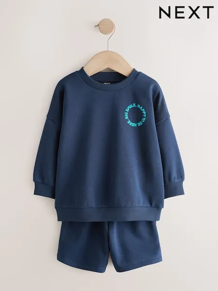 Navy Big Smile Crew Neck Sweatshirt and Shorts Set (3mths-7yrs)