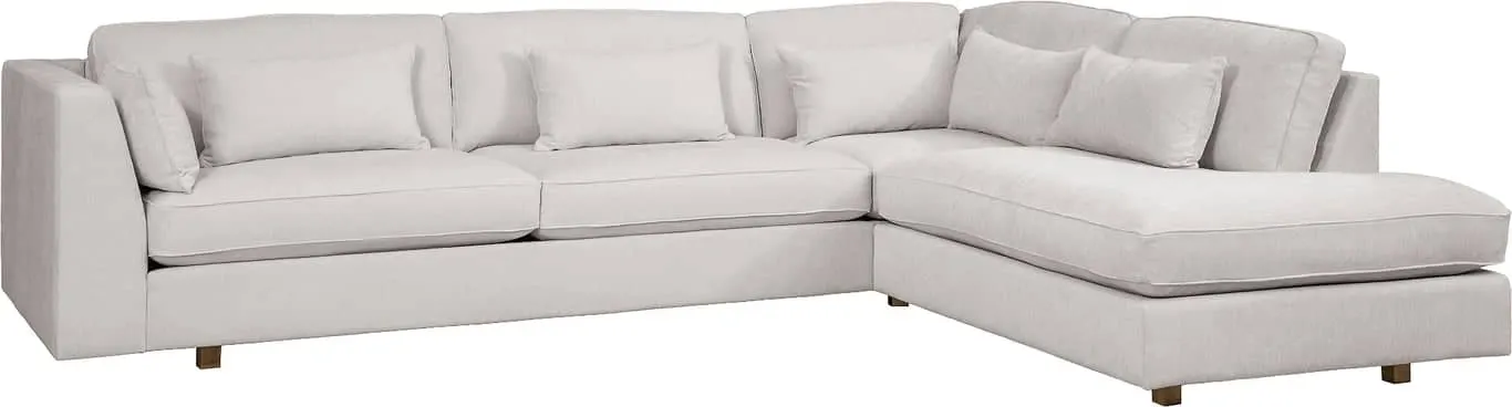 Hjellegjerde Dyp hjørnesofa 3,5 seter + hjørne + endemodul, armlen 4, stoff Anabela natural