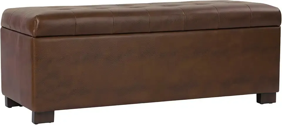 Large Tufted Storage Bench - Antique Brown