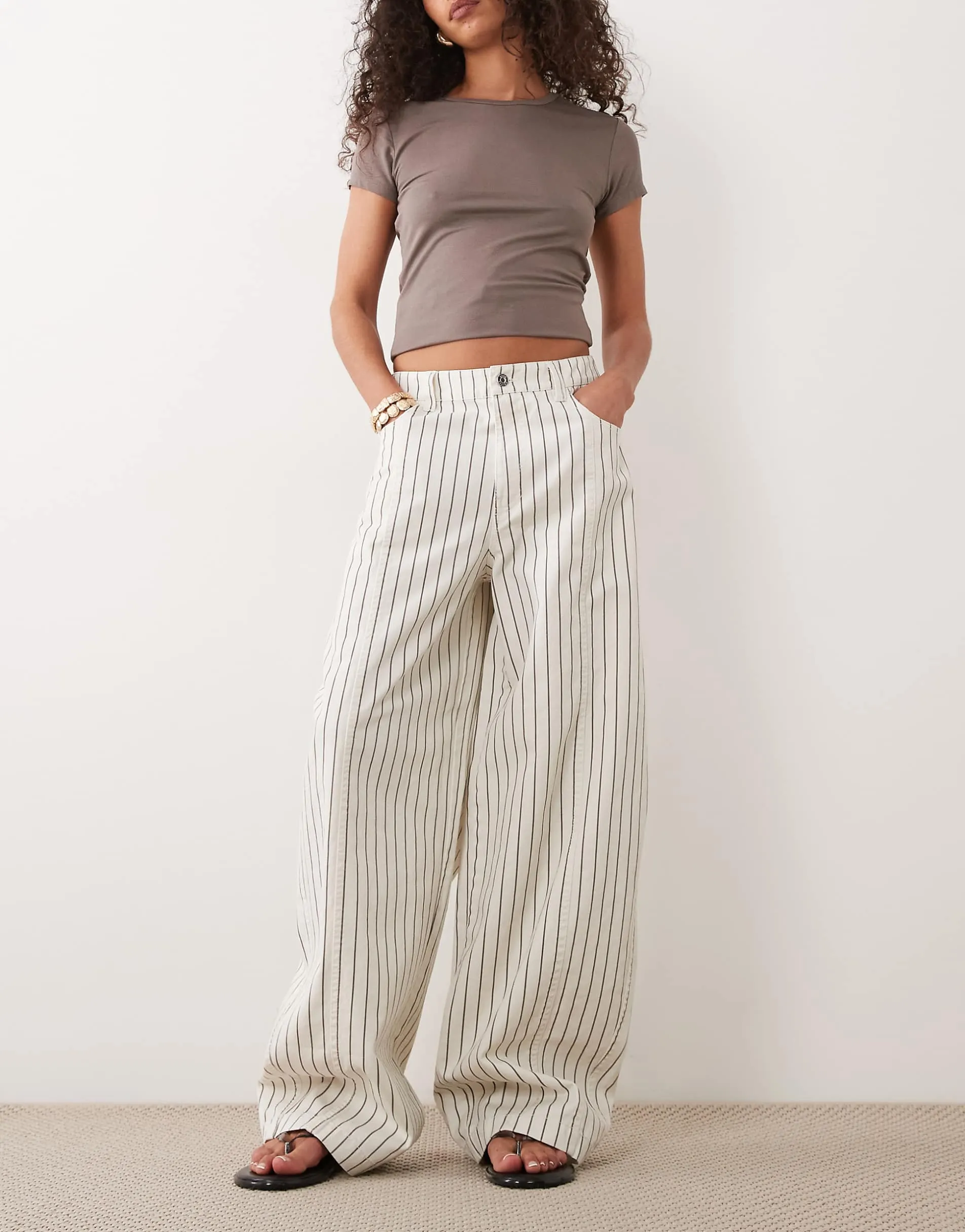 ASOS DESIGN barrel trousers in chocolate and cream stripe