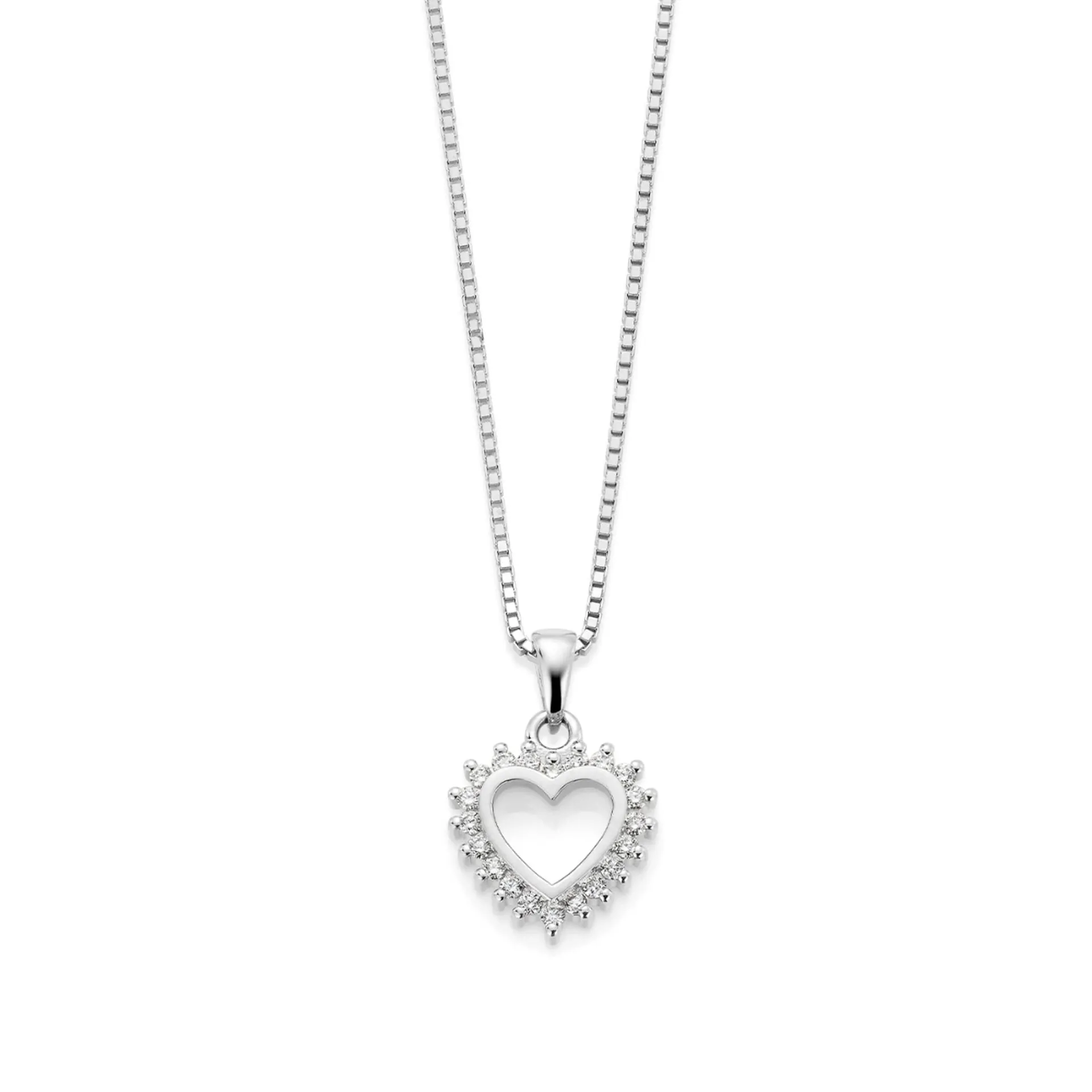 Diamantsmykke med hjerte i 585 hvitt gull 0,15 ct