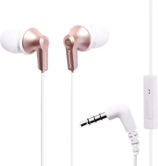 ErgoFit Wired Earbuds with Microphone, 3.5mm Jack Headphones with Mic and Call Controller, Ergonomic Custom-Fit Earpieces (S/M/L), for Phones and Laptops - RP-TCM125-N (Rose Gold)