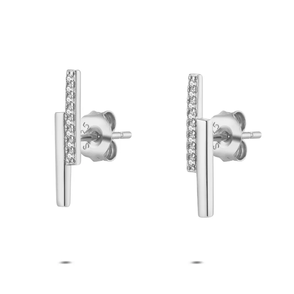 oorbellen in zilver, rechte lijn met zirkonia