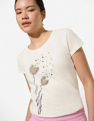 T-shirt - Stampa glitterata - Bianco sporco
