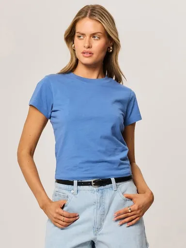 RES X ABRAND Baby Tee In Mid Indigo