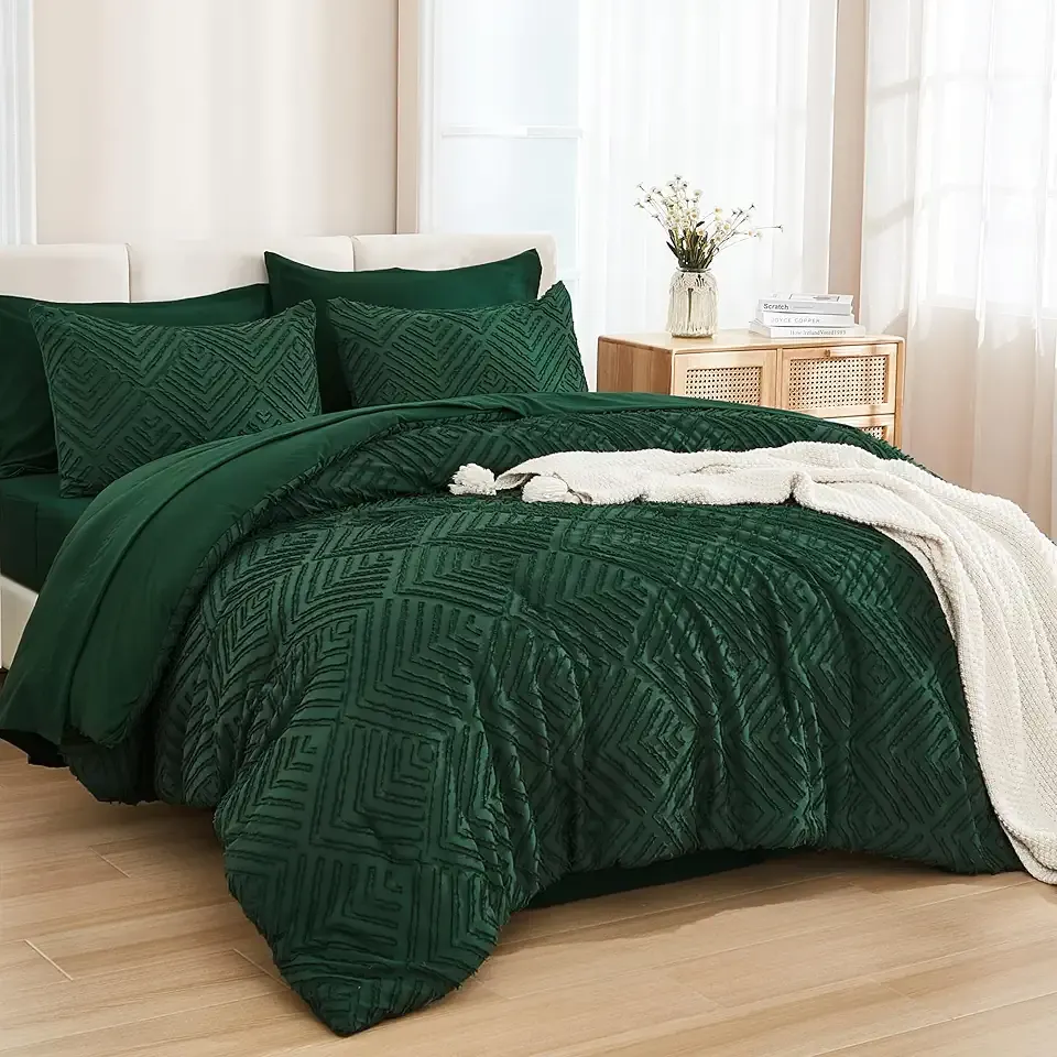 Andency California King Comforter Set Dark Emerald Green - 7 Pieces Bed in a Bag Cal King Bedding Comforter Sets, Tufted Lightweight Fluffy Bed Set with Comforter, Sheets, Pillowcases & Shams