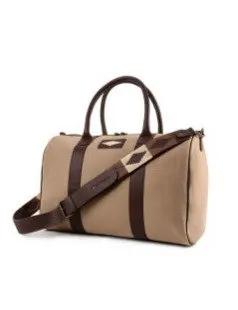 Varon Small Travel Bag Sand Canvas With Brown Leather