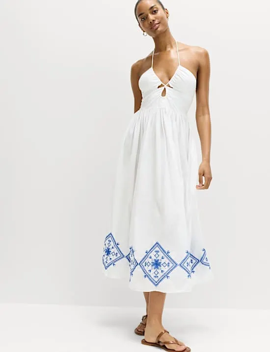 Midaxi-Strandkleid mit Stickerei