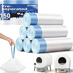 150 Count Automatic Cat Litter Box Bags Compatible with Cmg Fmo Fstg Robot Litter box, Pre-Seperated Thick Self-Cleaning Cat Litter Box Replacement Liners with Drawstring Heavy Duty-26"x11.8" 150 Count Automatic Cat Litter Box Bags C…