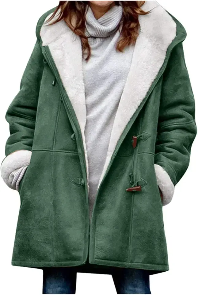 Womens Plus Size Winter Coats Warm Sherpa Fleece Lined Jackets Hooded Parka Faux Suede Pea Coat Outerwear 2024