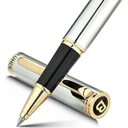 BEILUNER Luxury Rollerball Pen, Stunning Silver Chrome with 24K Gold Finish,Noble and Elegant Designs,Schneider Ink Refill, Best Gift Pen for Men & Women, Professional, Executive Office, Fancy Pens