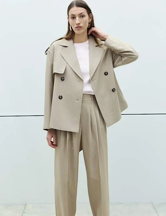 Belted Double Breasted Short Trench Coat