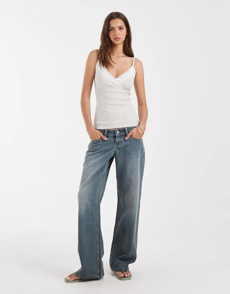 Hollister ultra low rise baggy jeans in dusty blue wash