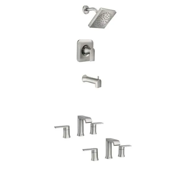 Genta Brushed Nickel Bathroom Faucet 2-​Pack and Single-​Handle Tub and Shower Faucet Combo (Valve Included)​