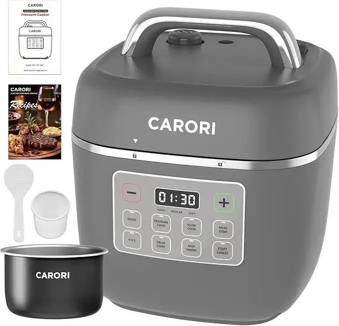 3QT 8-Function Electric Pressure Cooker, Compact Multi-Cooker with Ceramic Nonstick Pot – Pressure Cook, Saute, Slow Cook, Meat Stew, Rice, Delay Start, Keep Warm & Safe Venting, Gray