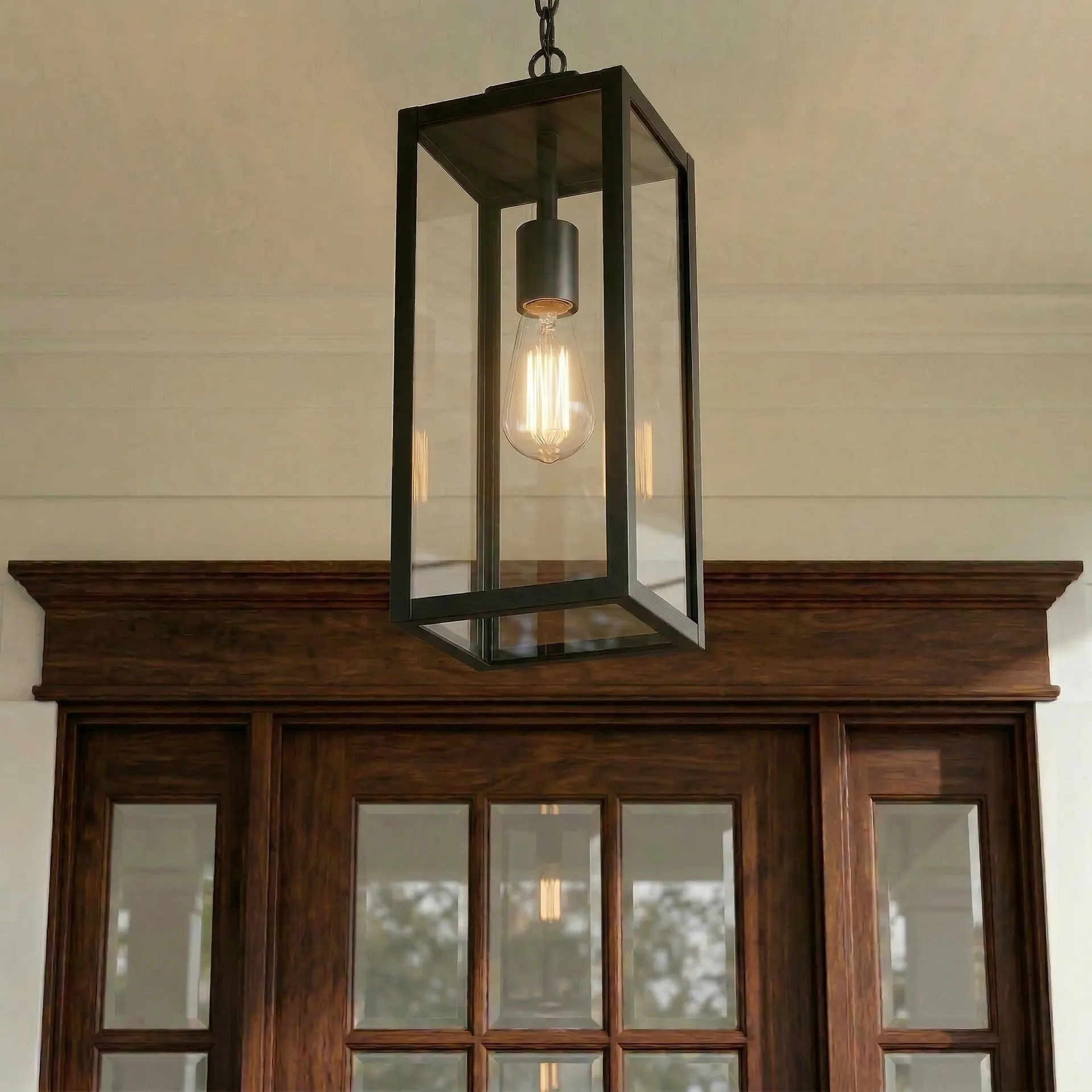Breitling 1 -Light Matte Black Transitional Clear glass Rectangle Medium Hanging Pendant Light