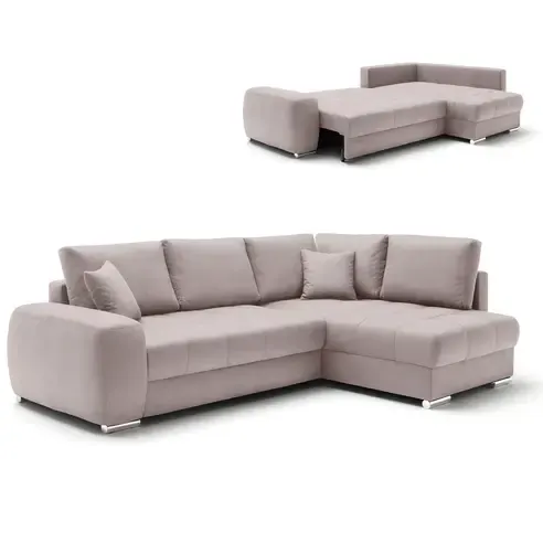 Ecksofa - taupe - Boxspringfederung - Dauerschläfer - Chromfüße