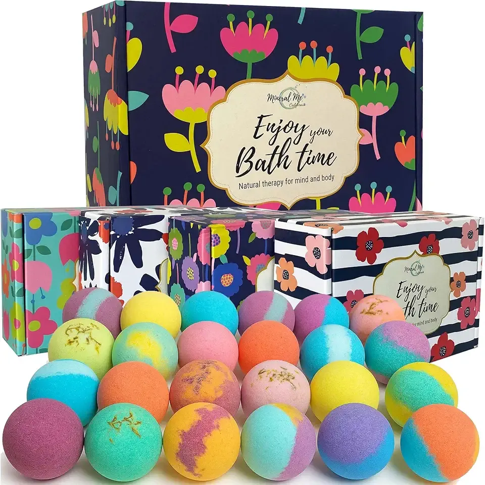 Bath Bombs for Women Gift Set - 24 Natural & Organic Bath Bombs with Essential Oils & Moisturizing Shea Butter, Spa Selfcare Gift, Stocking Stuffers, Christmas Gifts for Her, Women, Kids, Teen Girls