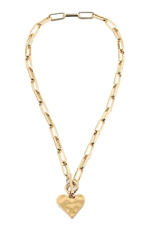 Hammered Heart Toggle Necklace