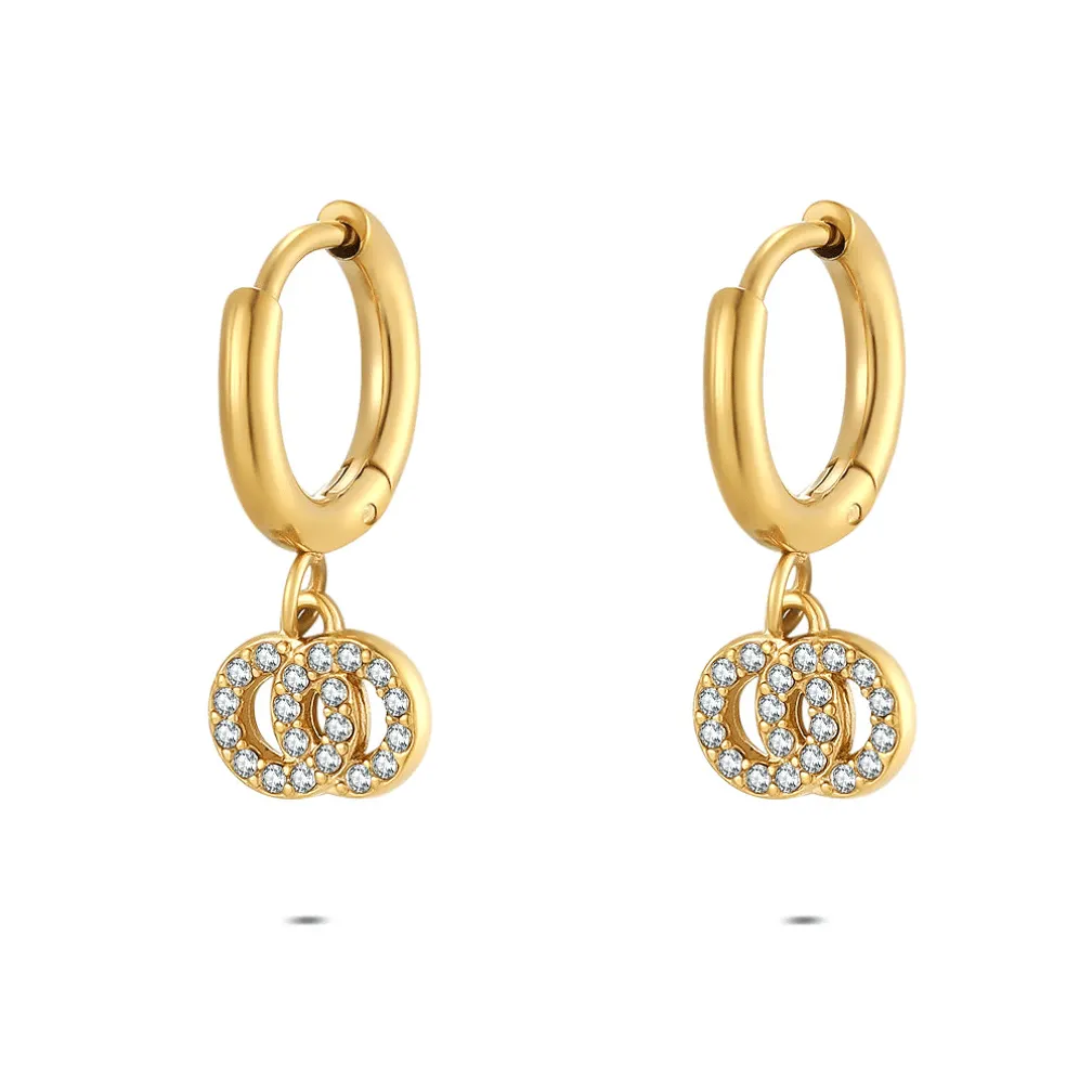 Oorbel in edelstaal, hangend met cirkels