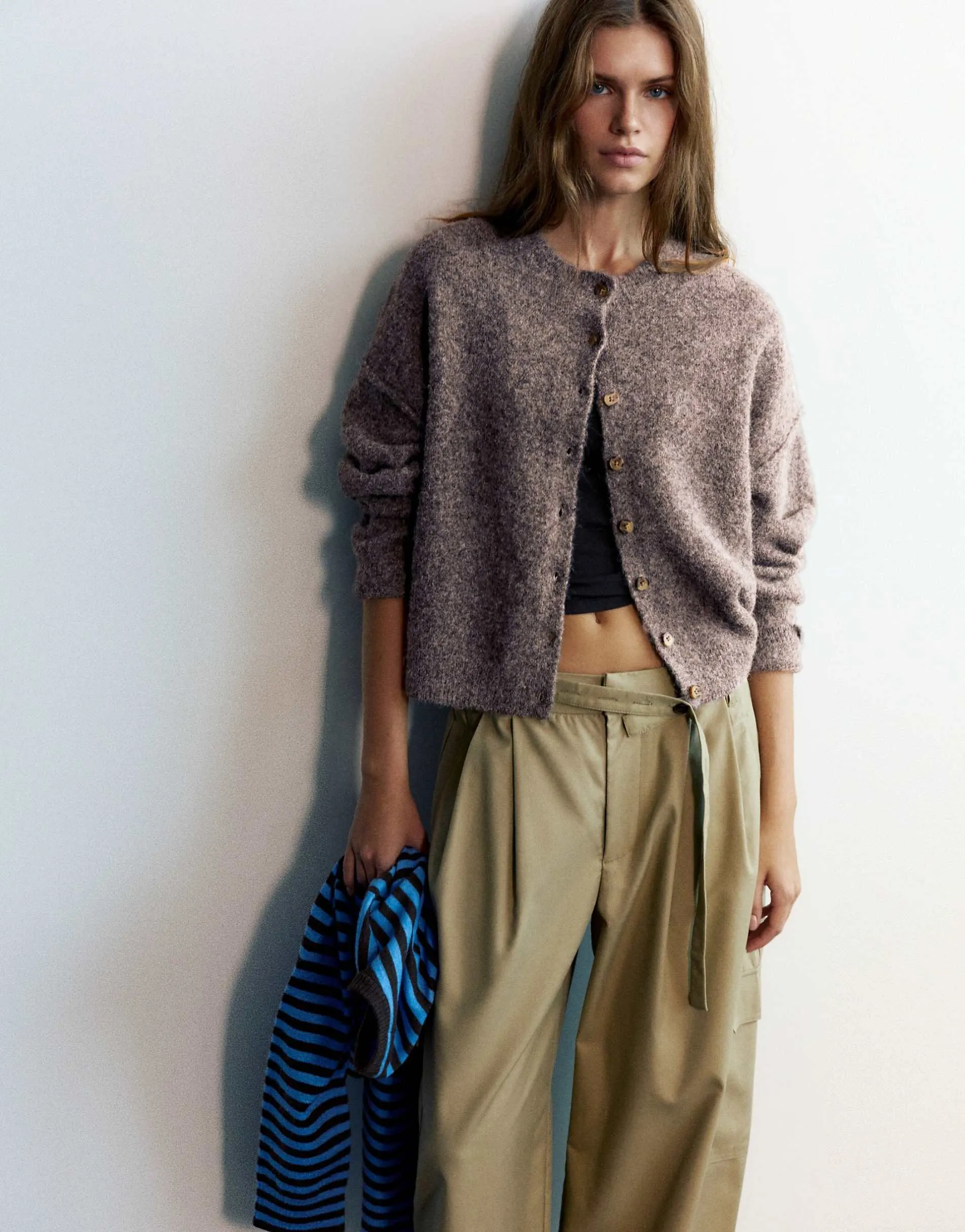 Pull&Bear Soft knit cardigan in brown