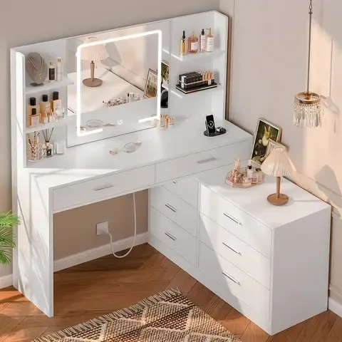Set de Tocador Mesa de Maquillaje Espacio de Almacenamiento Extra Grande Blanco