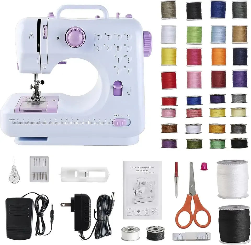 Sewing Machine for Beginners & Kids, Mini Portable Sewing Machines with 12 Built-in Stitch Patterns, 2-Speed Foot Pedal, Perfect for Teaching Daughter Granddaughter to Sew(with 27 Pieces Sewing Kit)