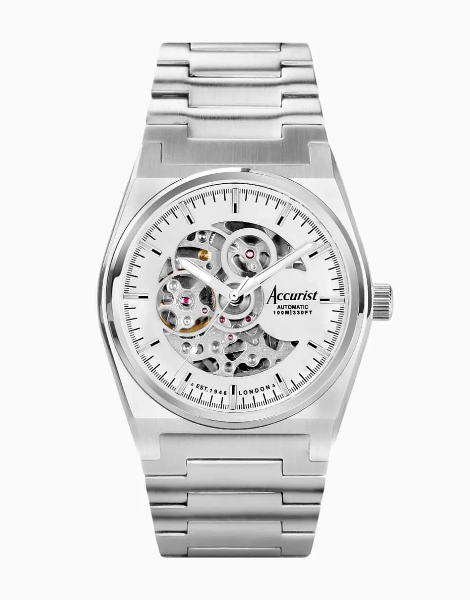 Accurist Origin gents skeleton automatic watch in silver