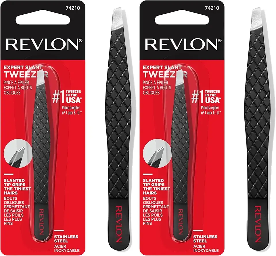 Revlon Eyebrow Tweezer, Stainless Steel | Pack of 2 | For Men & Women