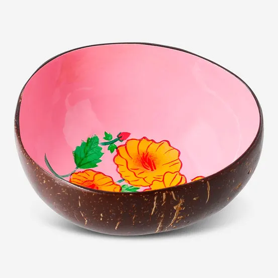 Decorative coconut bowl with hand-painted flower - 13 cm