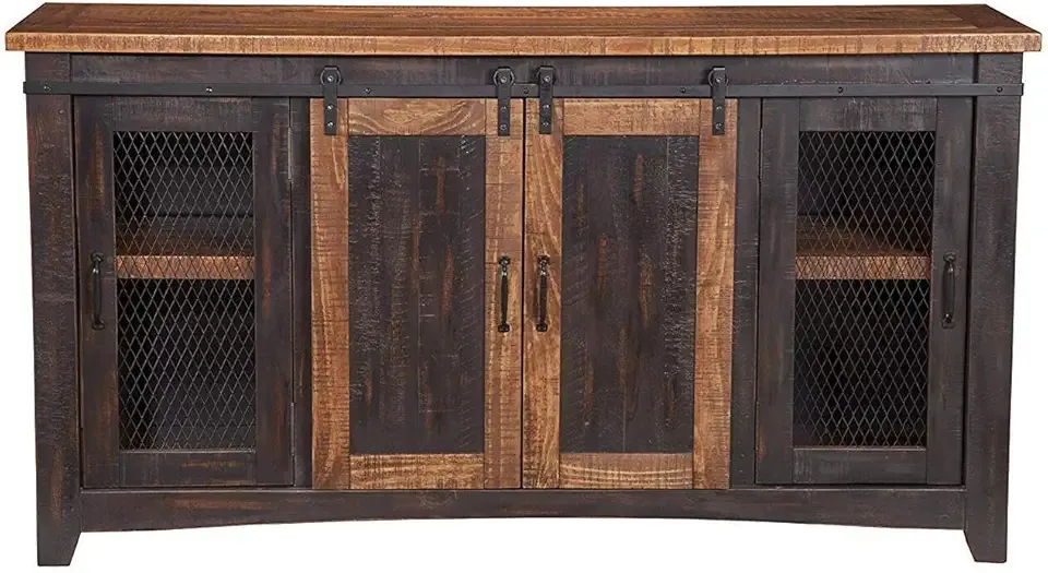 Martin Svensson Home Santa Fe Solid Wood TV Stand, 65", Antique Black and Aged Distressed Pine