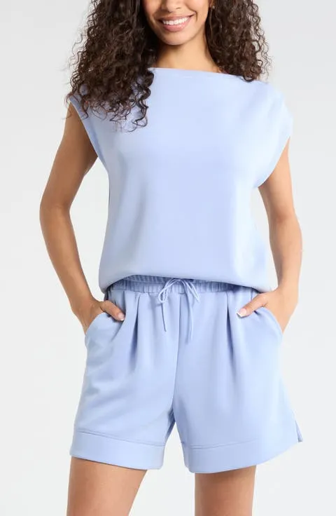 Zella Soft Luxe Knit Gathered Shoulder Top