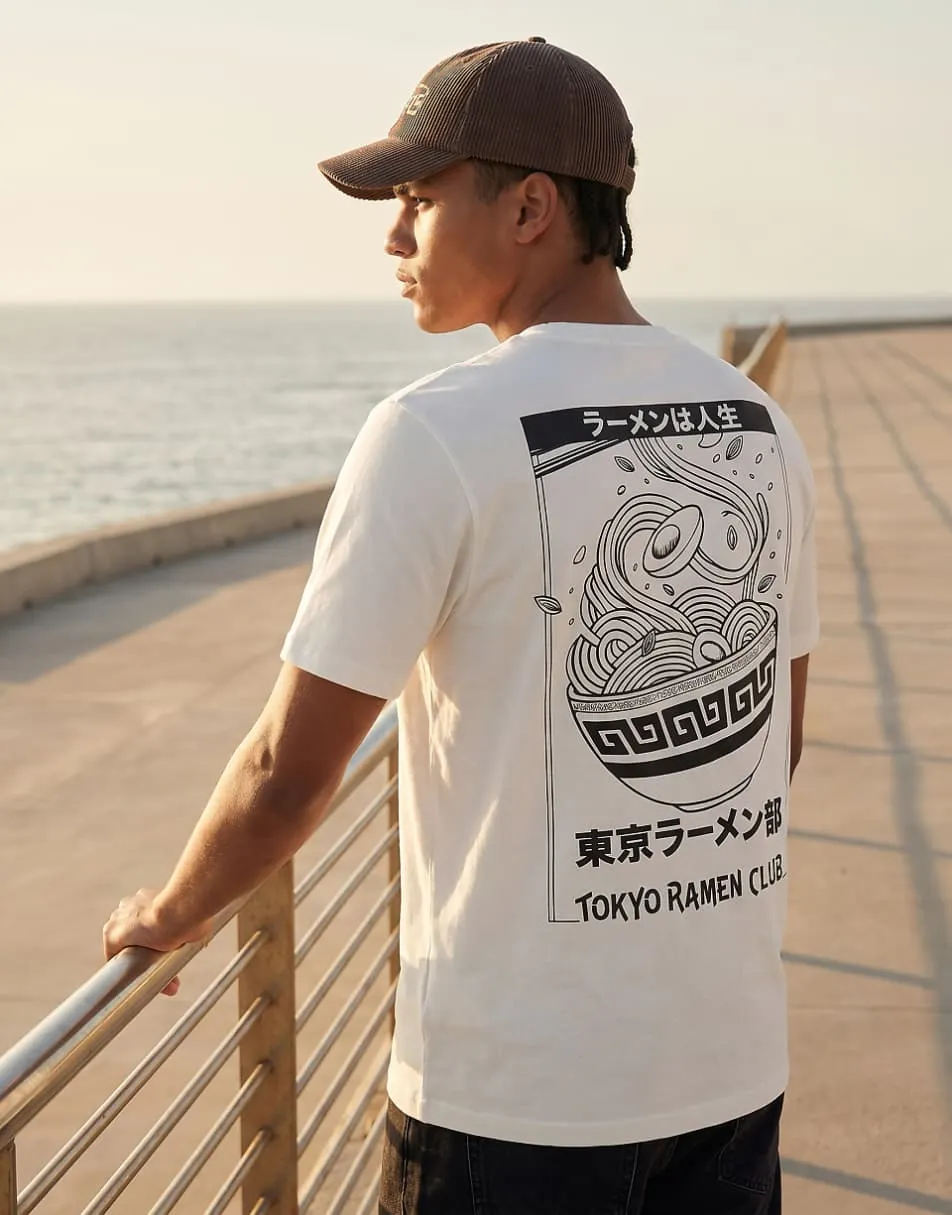 Jack & Jones oversized t-shirt with ramen club back print in white