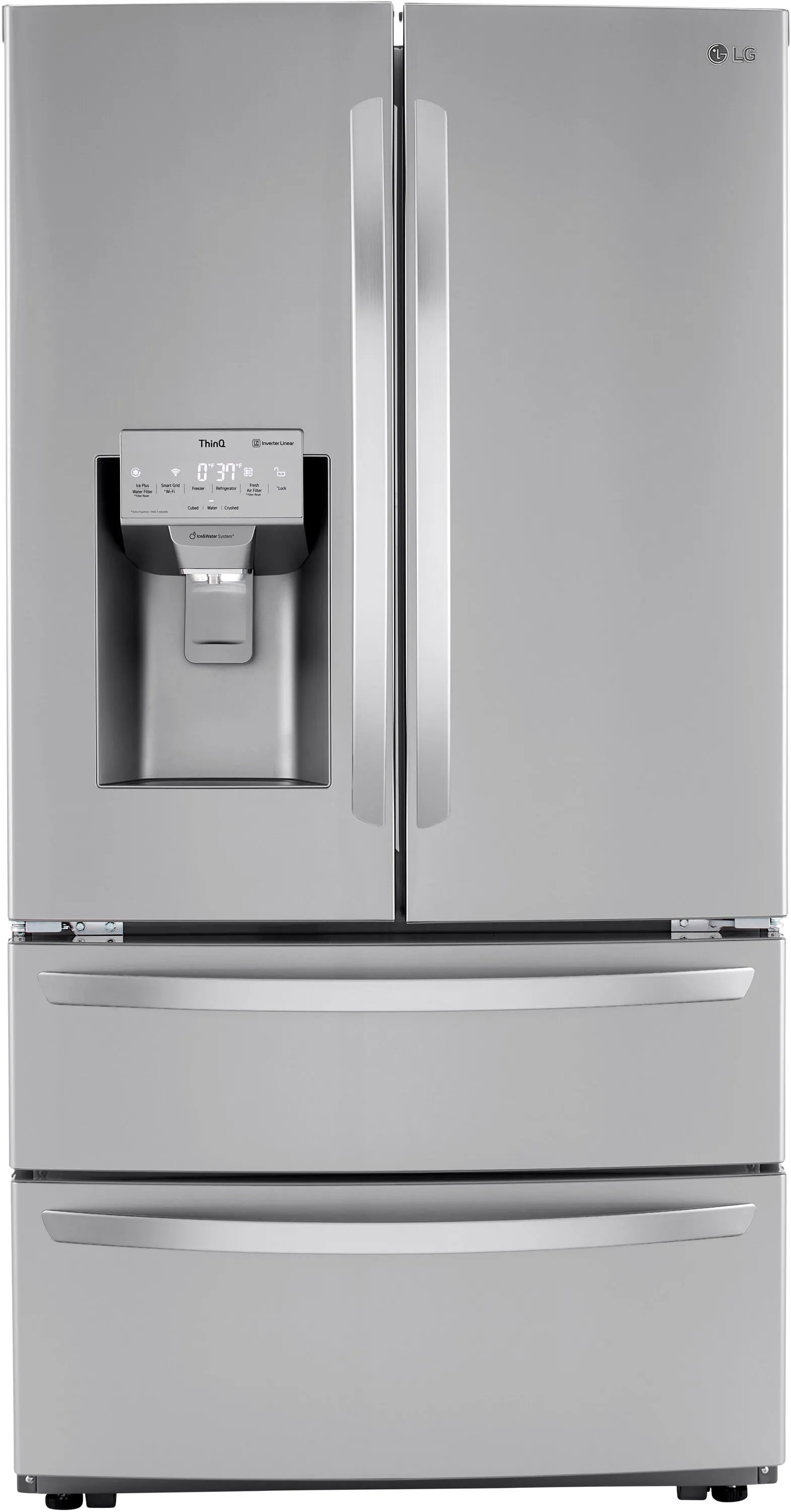 LG Standard-Depth Craft Ice 27.8-cu ft 4 -Door 36-in Wide Smart Compatible French Door Refrigerator with Dual Ice Maker with Water and Ice Dispenser ( PrintProof Stainless Steel ) ENERGY STAR Certified