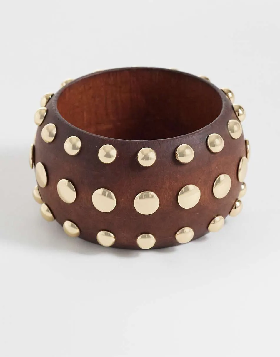 Mango studded wooden bangle in brown