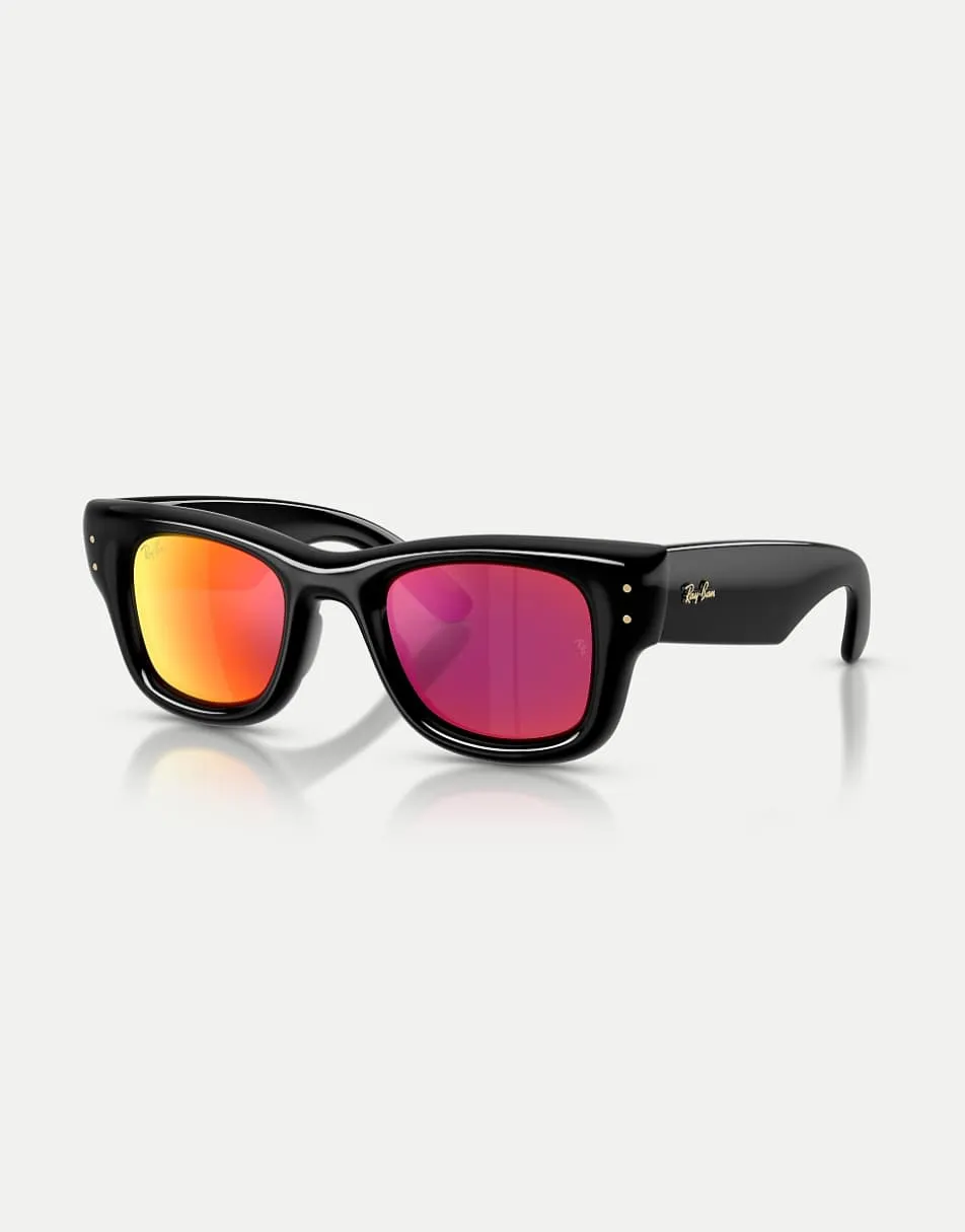 Ray-Ban Wayfarer puffer square sunglasses with orange mirrored lens in black