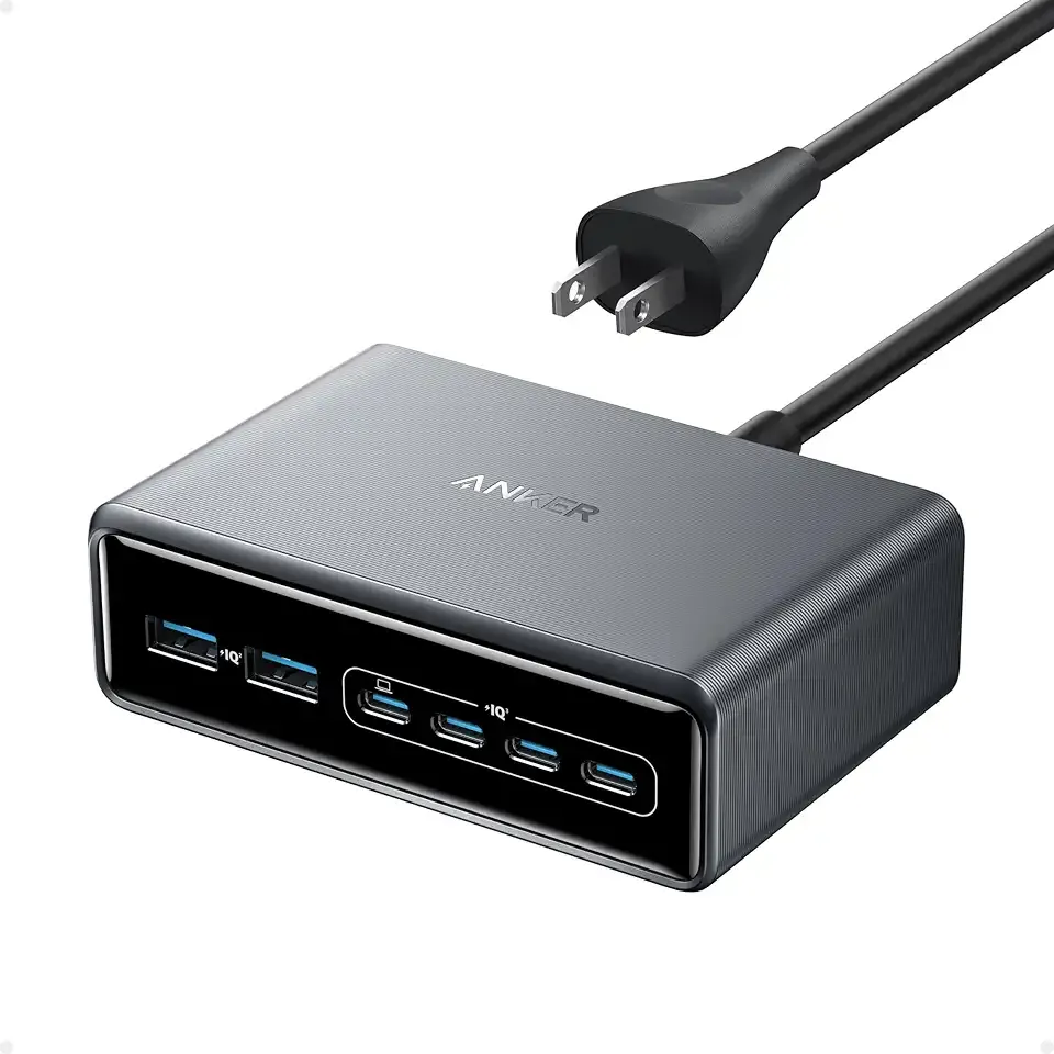 Anker Prime Charging Station, 200W 6-Port GaN Desktop Charger, Fast Charging USB C Charger for Multiple Devices, Compatible with iPhone, Galaxy, MacBook, Dell and More