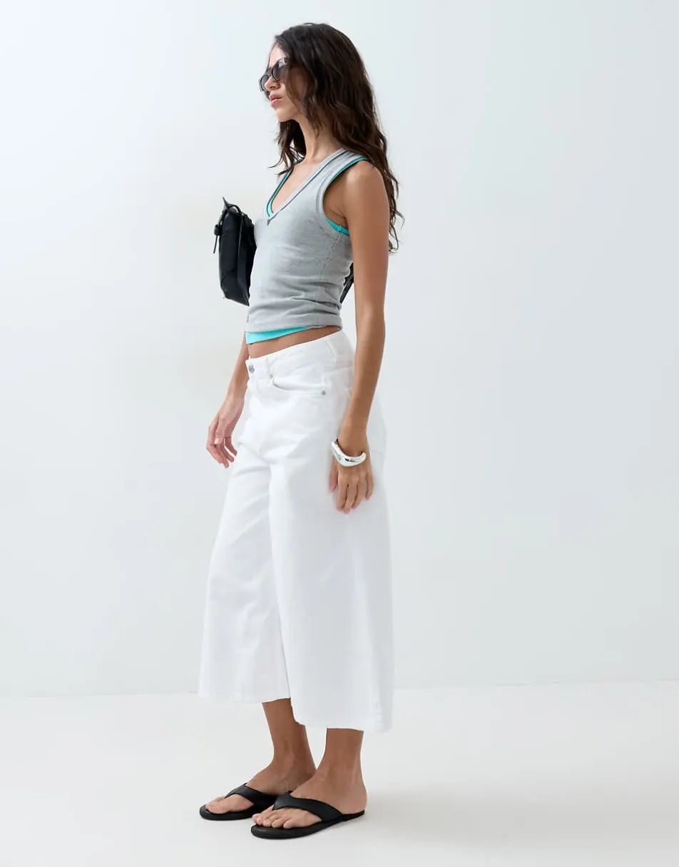 ASOS DESIGN crop wide leg jeans in white with chain belt
