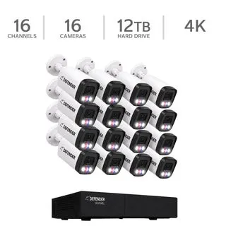 Defender AI POWERED Sentinel 4K Ultra HD Wired 16 Channel PoE NVR Security System with 16 Metal Cameras with 12 TB HDD