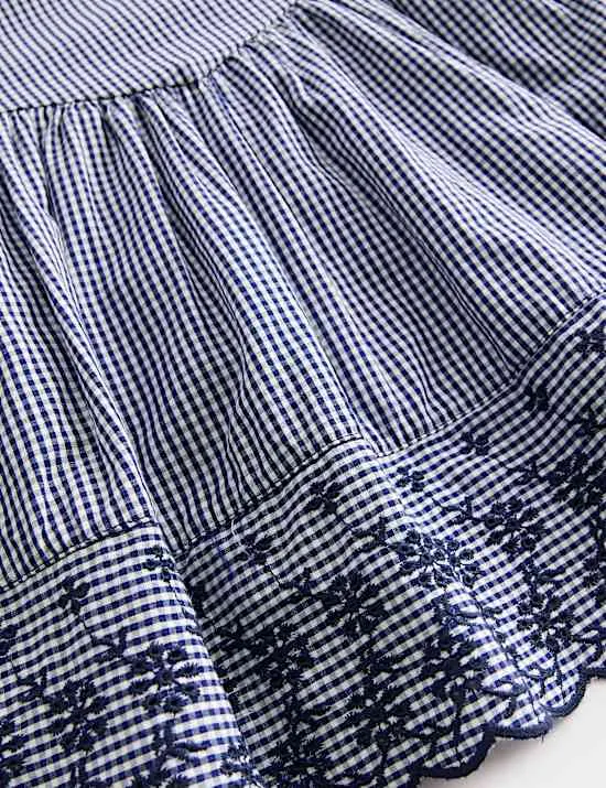 Gingham-Kleid aus reiner Baumwolle mit Stickerei (0–5 J.)