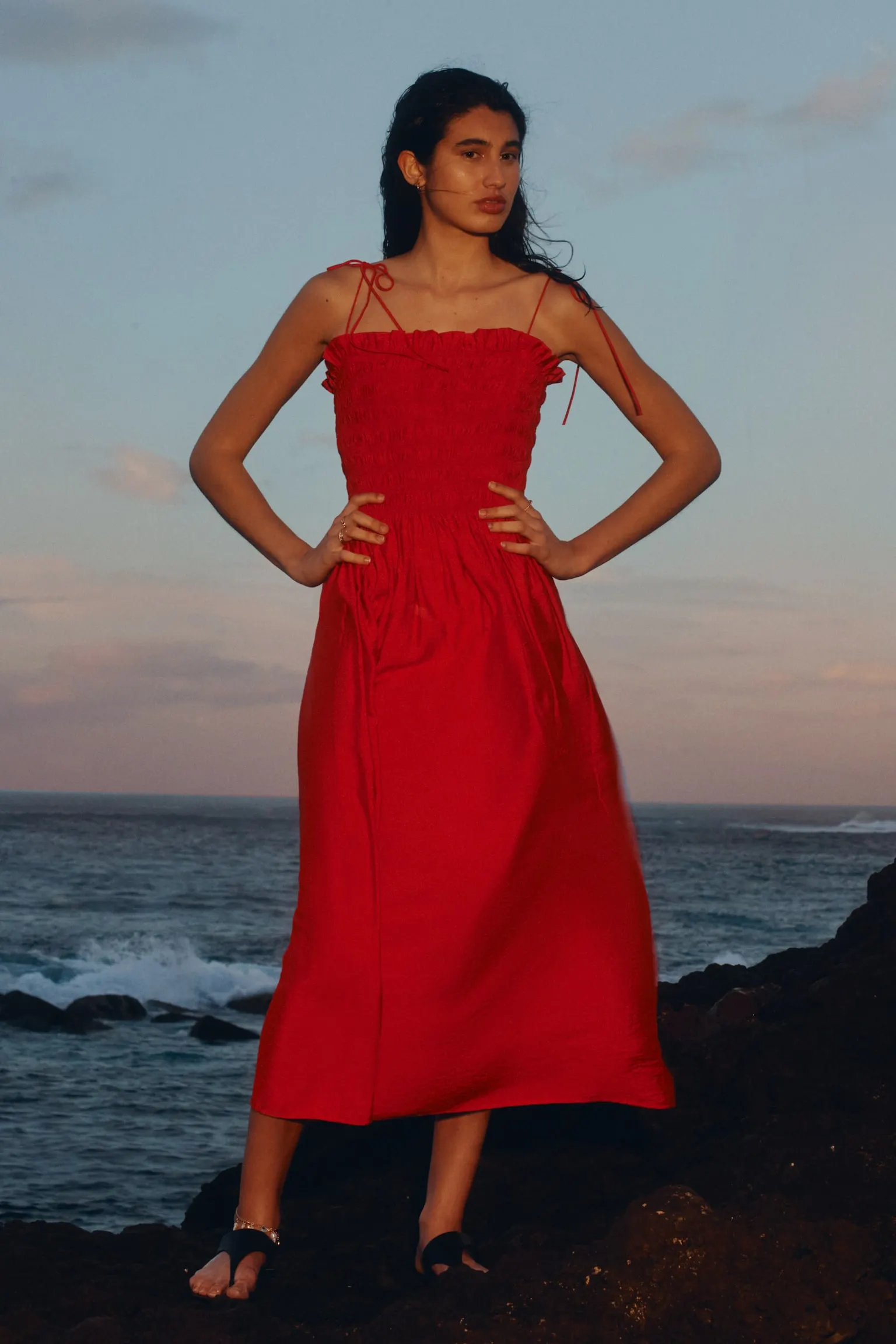 Vestido con talle en punto smock