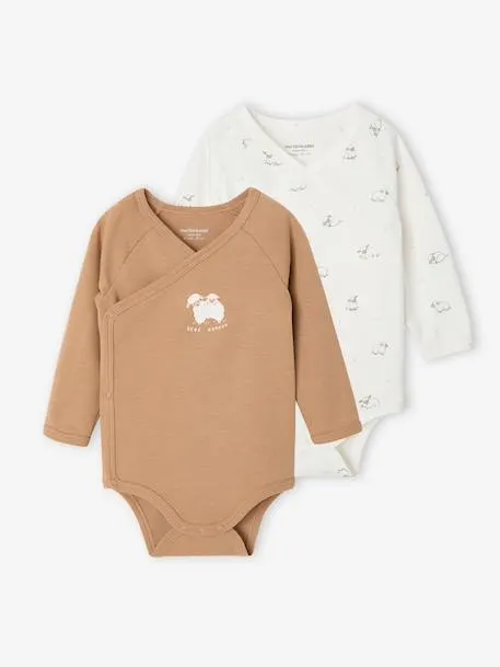 Lot de 2 bodies naissance manches longues - cappuccino