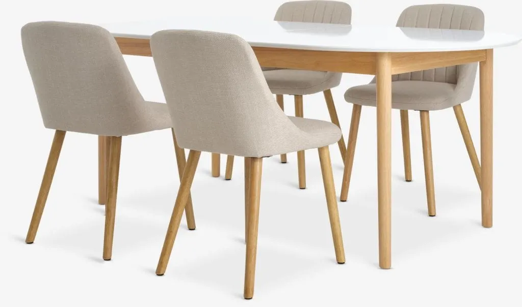 MARSTRAND Tavolo L200 bianco +4 ADSLEV senza braccioli beige