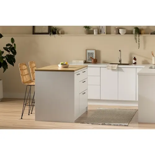 South Shore Myro Kitchen Island with Door and Drawers in White and Maple Nutmeg, 46.75 in. x 29 in. x 36.5 in.