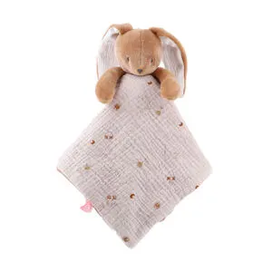 Doudou plat Jour & Nuit bi-matière Moka le lapin