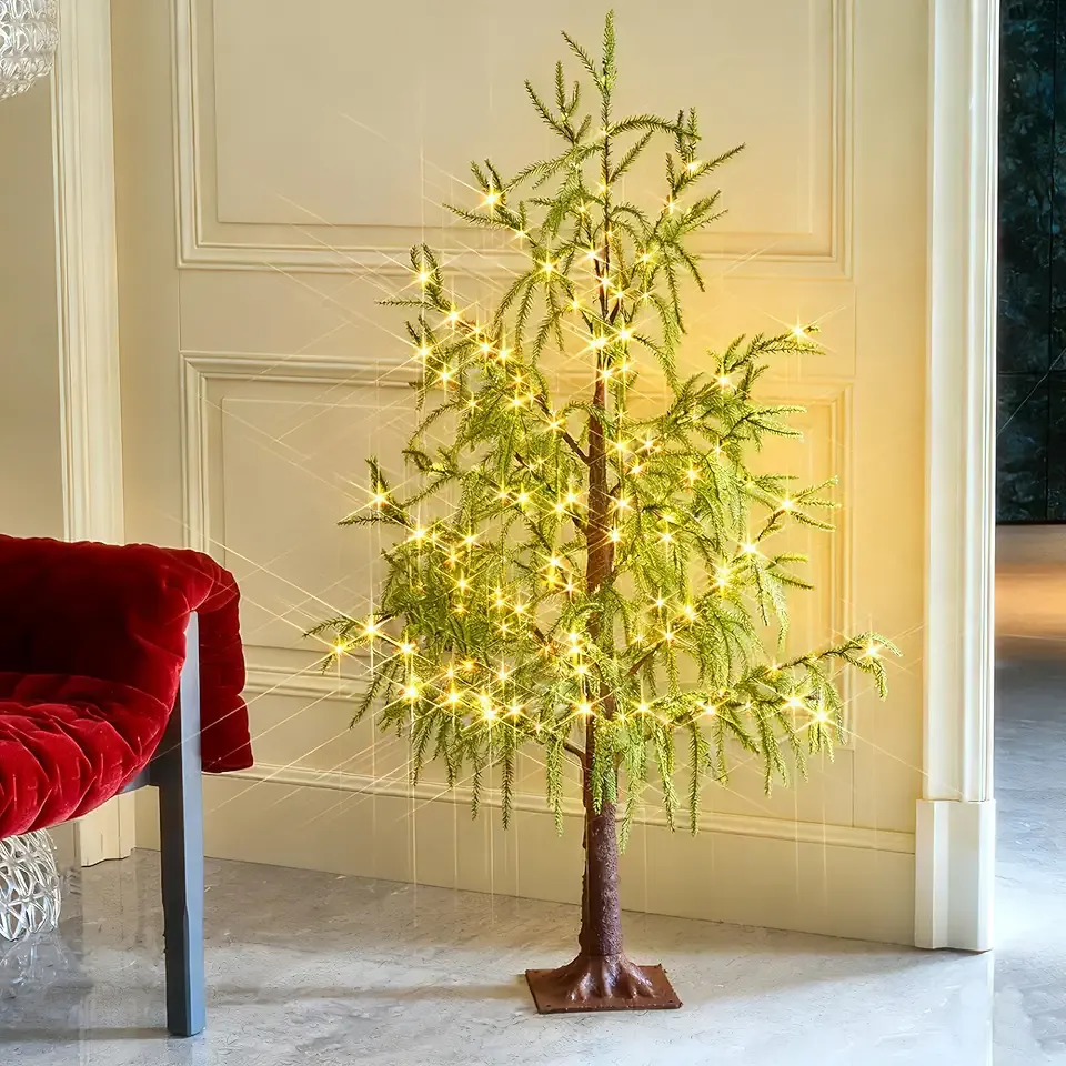 BAOLITVINE Lighted Christmas Tree 4FT 180 LED Fairy Lights, Norfolk Pine Tree with Lights for Home Room Xmas Holiday Decoration Indoor Outdoor
