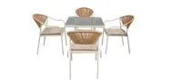 5tlg. Dining Set HGS34-BEI helles Rattan mit Sitzkissen in Beige